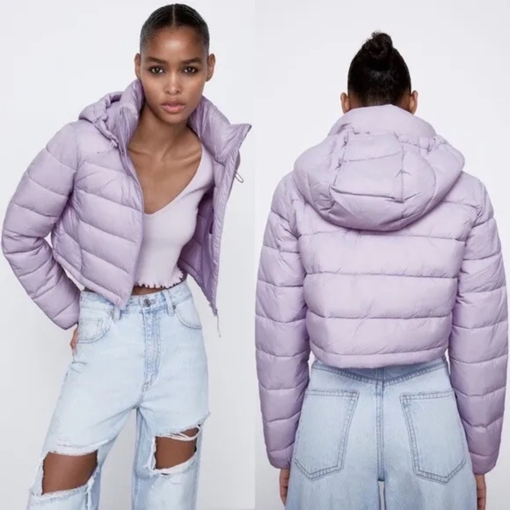 Zara Lilac Zip Up Puffer Jacket XS